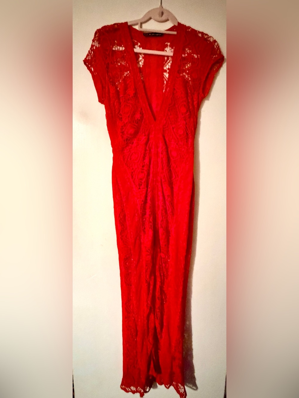 For Love & Lemons Red Lace Maxi Dress Size M - Picture 2 of 14
